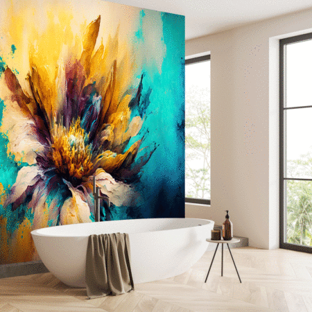 Modern artwork flower with an abstract oil texture wallpaper