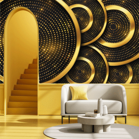 Abstract luxury background with gold circle shape and golden glitter particles Elegant background wallpaper