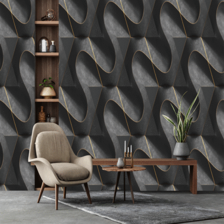 Black Stone Modules with Gold Weathered Edge Geometric Wallpaper.