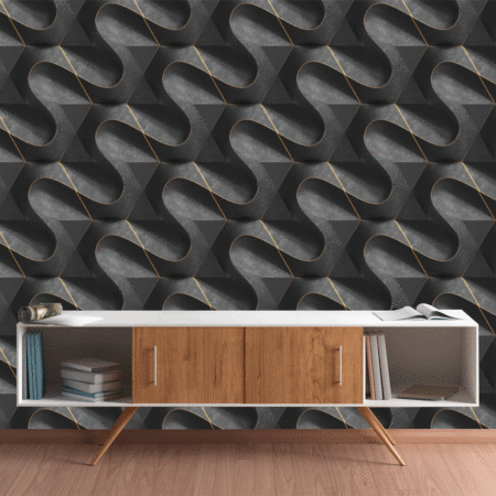 Black Stone Modules with Gold Weathered Edge Geometric Wallpaper.