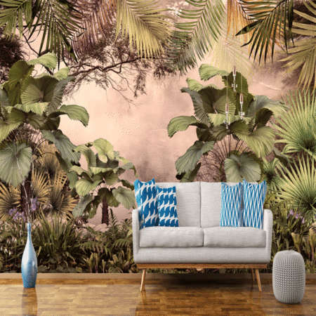 tropical trees and leaves wallpaper design in forest