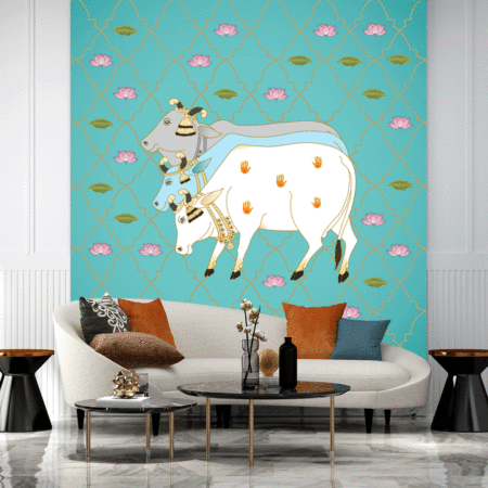 A Beautiful Traditional Indian Cow Pichwai Painting for Your Interior Wall Decor wallpaper