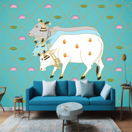 A Beautiful Traditional Indian Cow Pichwai Painting for Your Interior Wall Decor wallpaper