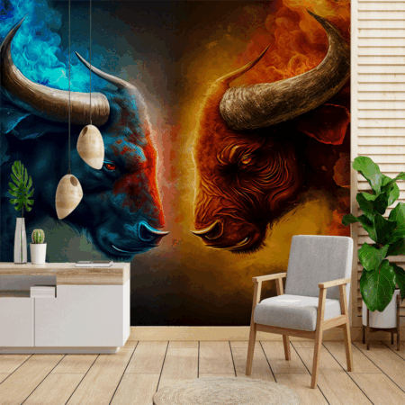 Animal Fighting Abstract Fire and Ice Element Against. Heat and Cold Concept Wallpaper