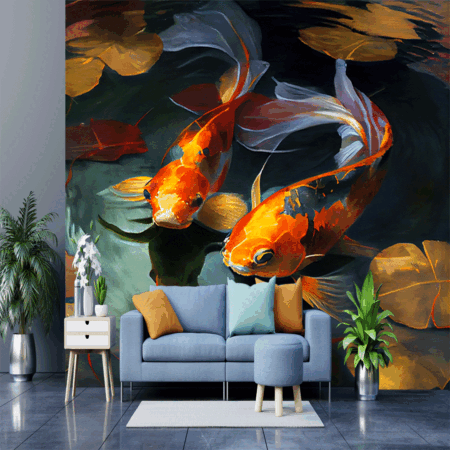 Goldfish in the lake oil Background Pattern Illustration with Water Liquid
