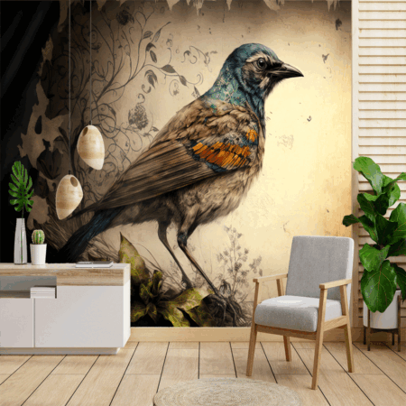 Drawing of a Bird with a Handmade Backdrop Wallpaper
