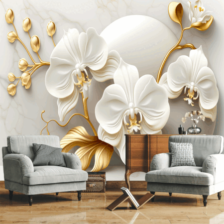 3D Abstract Background with Orchid Flowers Illustration Wallpaper