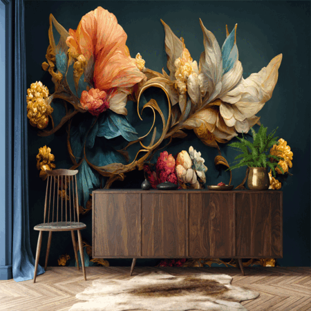 Elegant Floral Background Baroque Style Retro Decorative Flower Art Design Digital Illustration Wallpaper