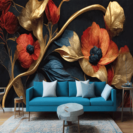 Elegant floral background in Renaissance style. Retro flower art design Wallpaper