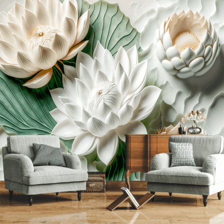 Beautiful White Waterlily or Lotus Flowers Wallpaper