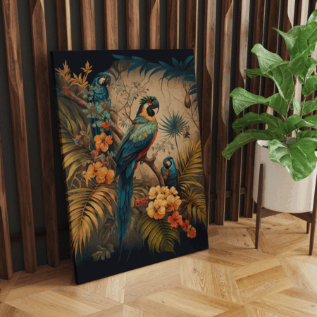 Branches Palm Tree Plants, A Painting of A Parrot, Illustration with Bird Plant Wallpaper