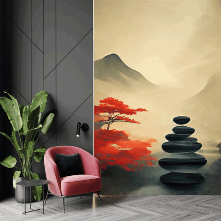 Oriental Abstract Landscape Illustration Japanese Watercolor Wash Painting Style 3d Illustration Wallpaper