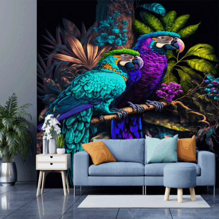 Two Color full Parrots & Colorful Amazon Background