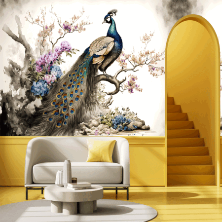 Tropical Bird, Colorful Peacock, Watercolor Painting Wallpaper