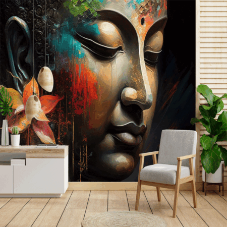 Buddha statue Oil Painting Wallpaper