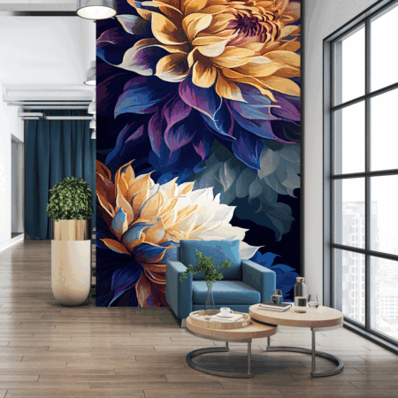 Painting Flower with Blue Background Yellow Flowers Wallpaper