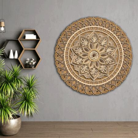 Multilayer Wooden Madala Flower Wall Art Round Design