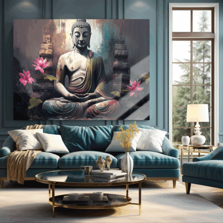 Buddha statue, Oil Painting Glass Art Paintings