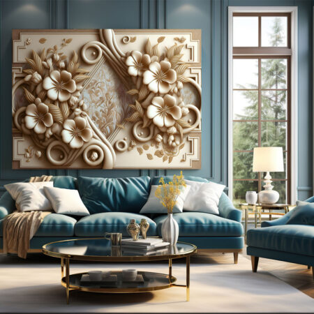 3D beige background with Flower embossing Mural Painting